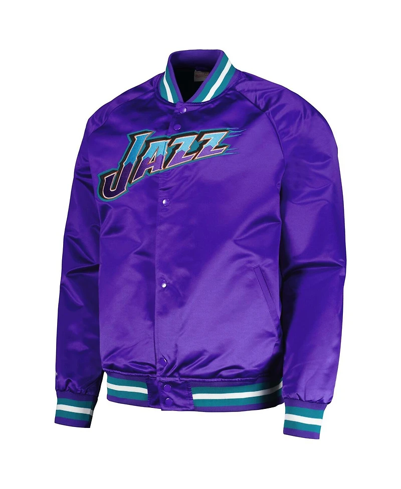Men's Mitchell & Ness Purple Utah Jazz Hardwood Classics Throwback Wordmark Raglan Full-Snap Jacket