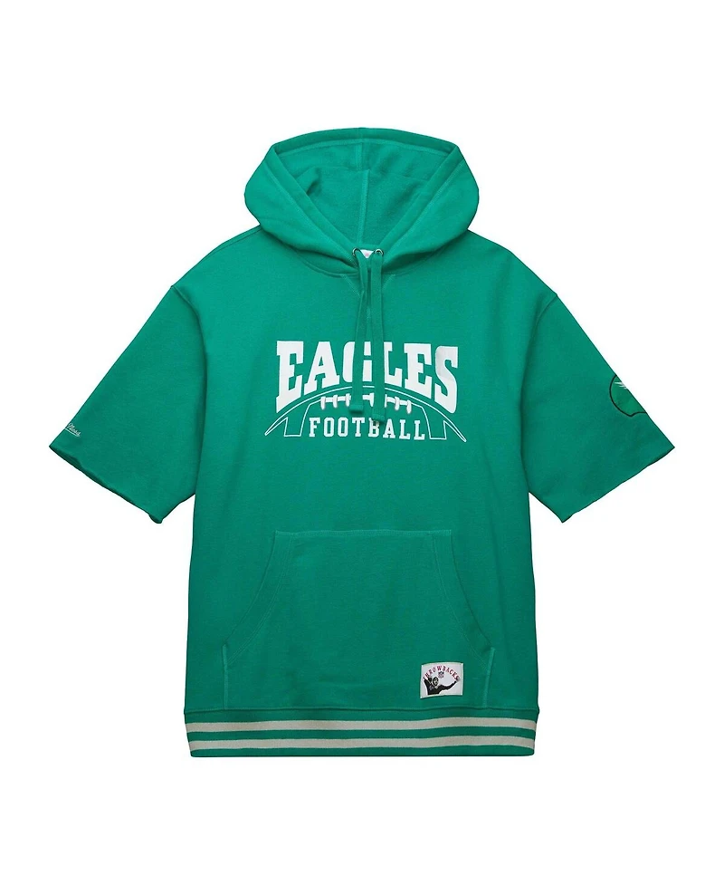 Men's Mitchell & Ness Kelly Green Philadelphia Eagles Pre-Game Short Sleeve Pullover Hoodie