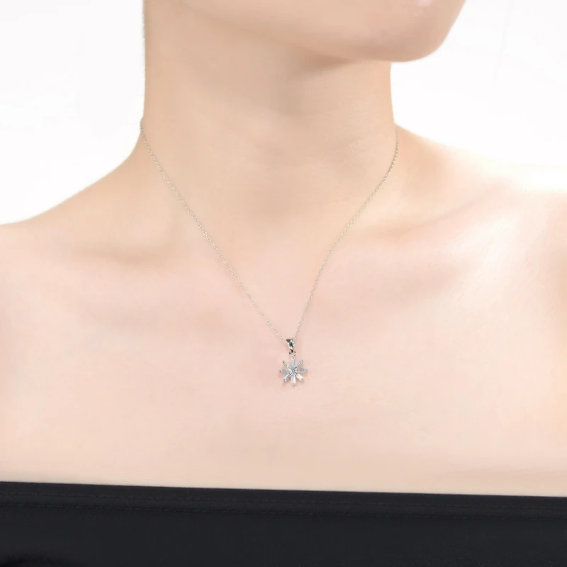 White Gold Plated with Cubic Zirconia Starry Cluster Flower Pendant Necklace