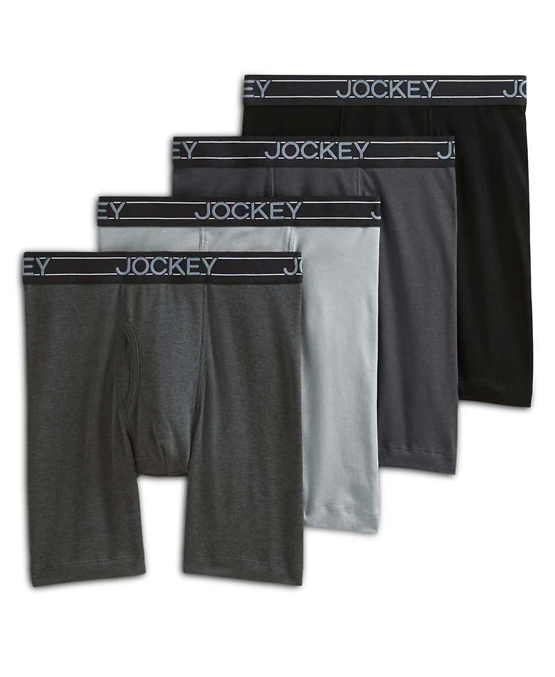 Jockey Men's Lightweight Cotton Blend 7" Long Leg Boxer Briefs, Pack of 4