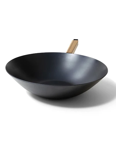 Alva Forest 12” Carbon Steel Wok Pan - Stay-Cool Acacia Handle