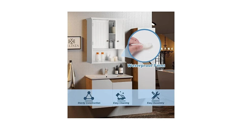 Wall Mount Bathroom Cabinet Storage Organizer with Doors and Shelves