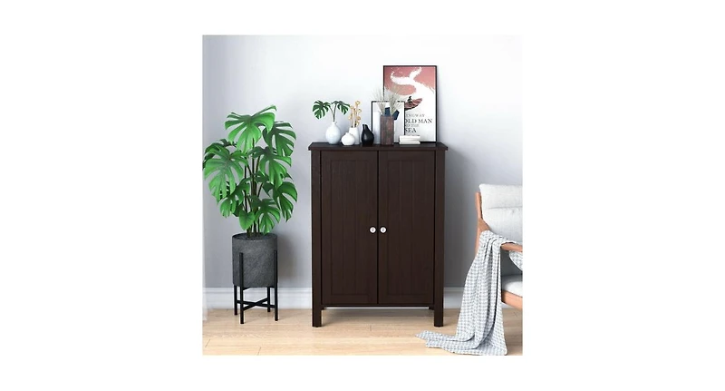 2-Door Bathroom Floor Storage Cabinet with Adjustable Shelf