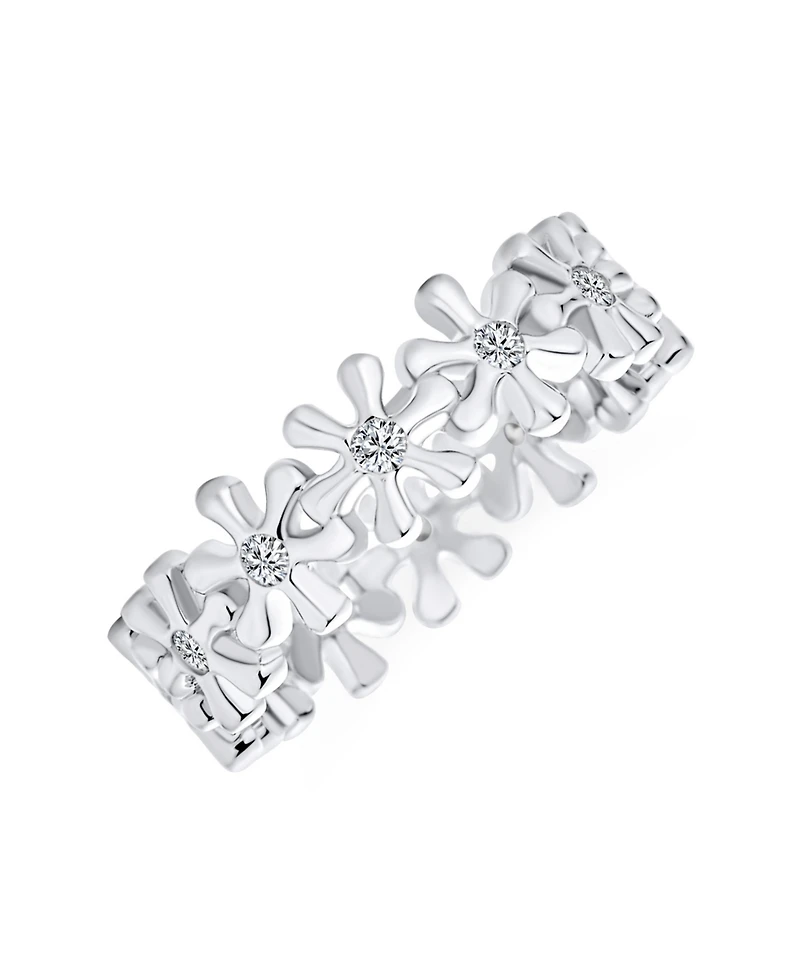 Bling Jewelry Timeless Cubic Zirconia Cz Tiny Star Round Flower Eternity Band Ring Sterling Silver