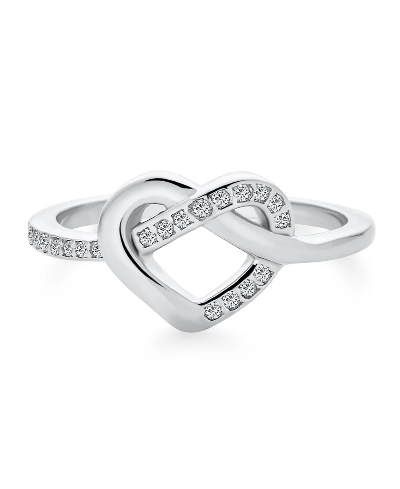 Bling Jewelry Romantic Danity Delicate Cz Accent Cubic Zirconia Twisting Intertwined Bands Promise Heart Ring For Women .925 Sterling Silver