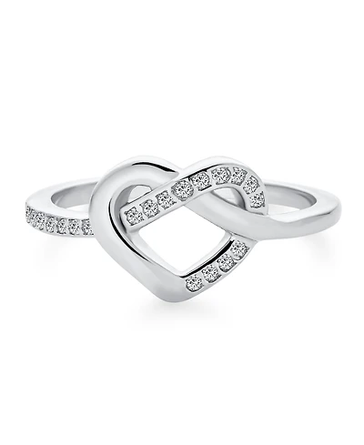 Bling Jewelry Romantic Danity Delicate Cz Accent Cubic Zirconia Twisting Intertwined Bands Promise Heart Ring For Women .925 Sterling Silver