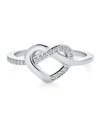 Bling Jewelry Romantic Danity Delicate Cz Accent Cubic Zirconia Twisting Intertwined Bands Promise Heart Ring For Women .925 Sterling Silver
