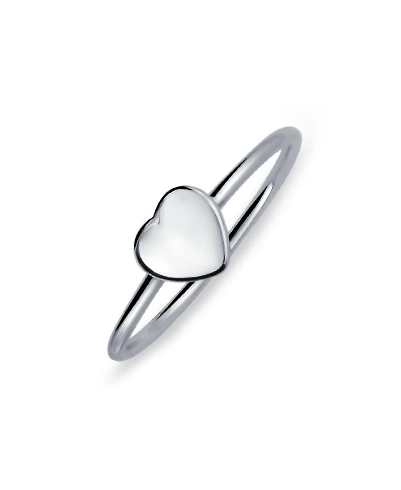Bling Jewelry Tiny Minimalist Blank Plain Flat Heart Shape Signet Ring Sterling Silver