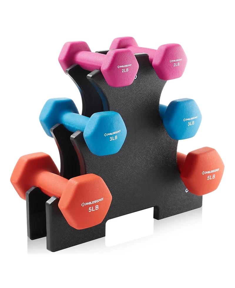 Philosophy Gym Neoprene Dumbbell Hand Weights with Stand, lbs ( lb, 3 lb