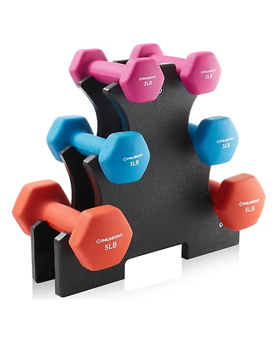 Philosophy Gym Neoprene Dumbbell Hand Weights with Stand, lbs ( lb, 3 lb
