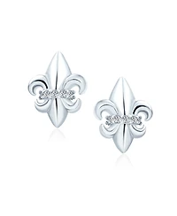 Bling Jewelry Spiritual Ancient Symbol Lily Flower Fleur De Lis Pave Cz Accent Fleur De Lis Stud Earrings Lightweight Cz Accent Sterling Silver