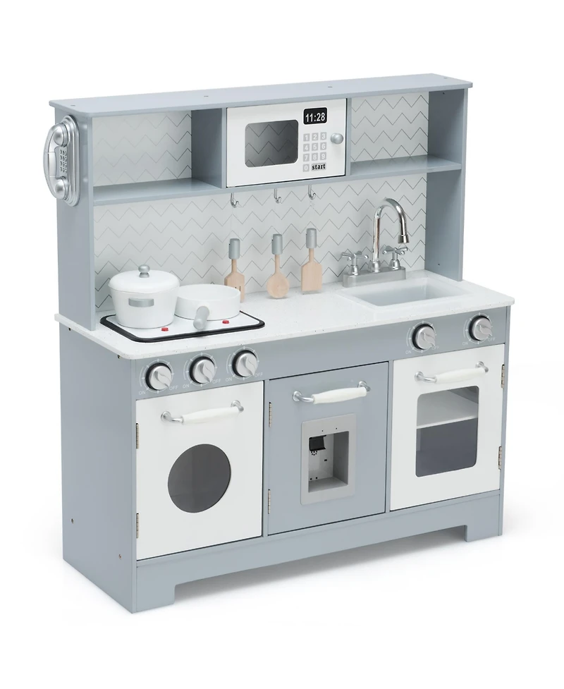 Pretend Play Kitchen Wooden Toy Set for Kids w/ Realistic Light & Sound