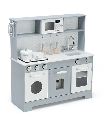 Pretend Play Kitchen Wooden Toy Set for Kids w/ Realistic Light & Sound