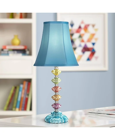 Bohemian Traditional Chic Style Accent Table Lamp 21" High Multi Colored Stacked Glass Teal Blue Orchid Bell Shade Decor for Kids Girls Living Ro