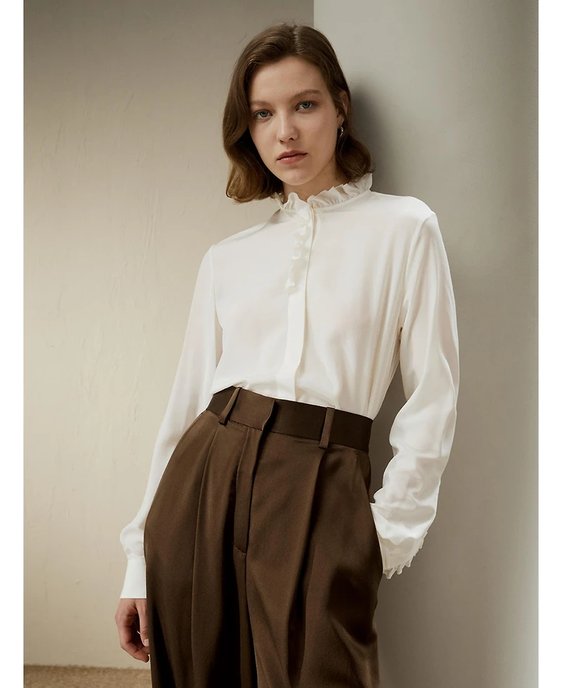 Lilysilk Women's Crepe de Chine Silk Blouse with Ruffle Edge