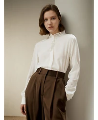 Lilysilk Women's Crepe de Chine Silk Blouse with Ruffle Edge
