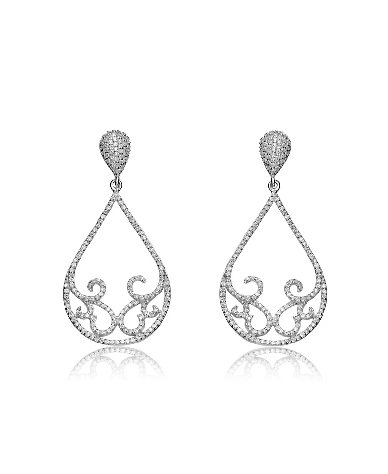 Sterling Silver White Gold Plated Cubic Zirconia Peardrop Swirl Design Earrings