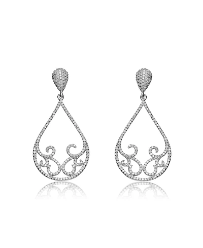 Sterling Silver White Gold Plated Cubic Zirconia Peardrop Swirl Design Earrings