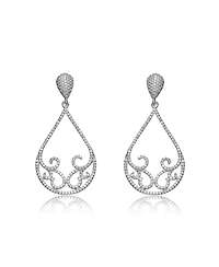 Sterling Silver White Gold Plated Cubic Zirconia Peardrop Swirl Design Earrings