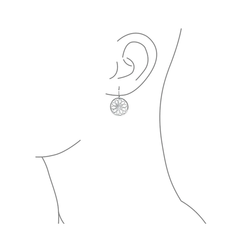 Bling Jewelry Geometric Floral Garden Round Circle Disc Cutout Flower Dangle Earrings Sterling Silver Lever Back