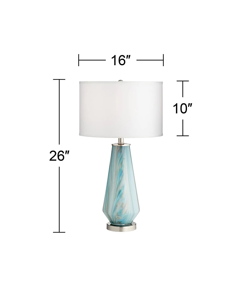Jaime Modern Table Lamp Hand Crafted 26" High Faded Swirl Blue Gray Art Glass Brushed Nickel Silver White Drum Shade for Living Room Bedroom House Bed