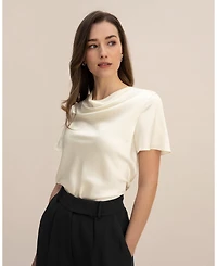 Lilysilk Women's Cowl Neck Short Sleeves Silk T-Shirt