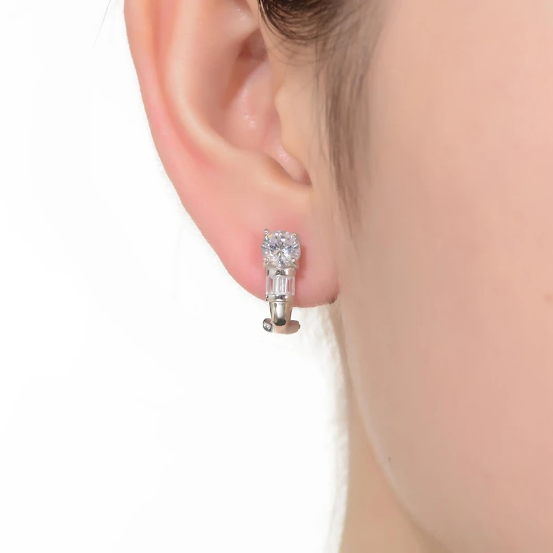 Sterling Silver White Gold Plated Cubic Zirconia Petite Hoop Earrings
