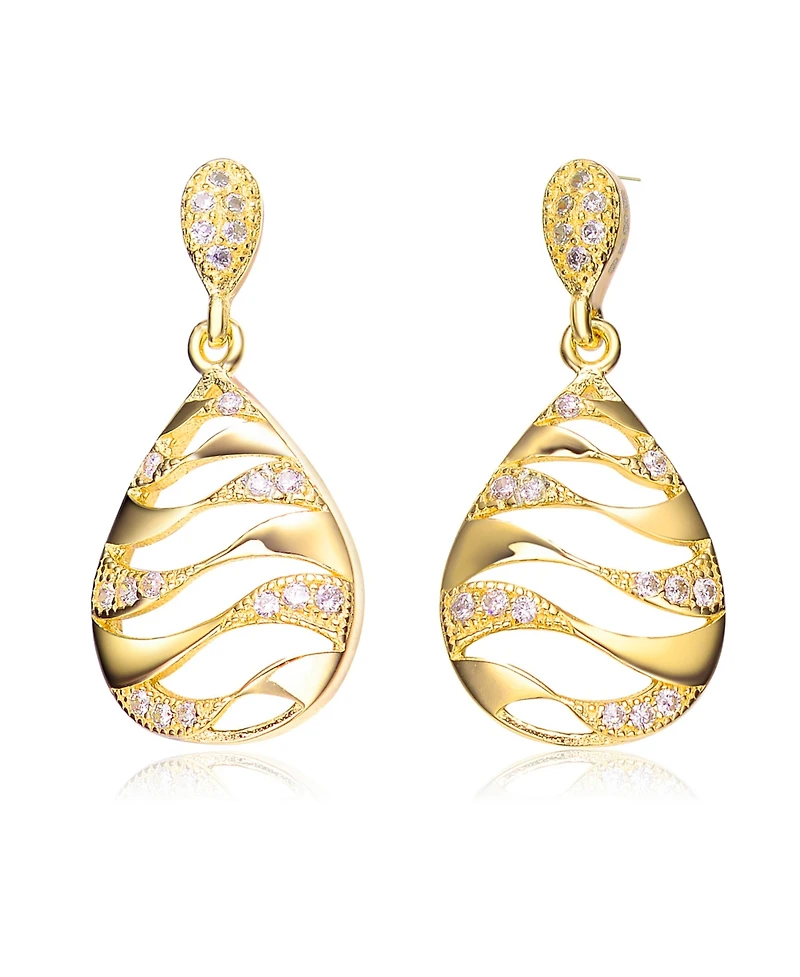 Unique Sterling Silver Clear Round Cubic Zirconia Drop Earrings