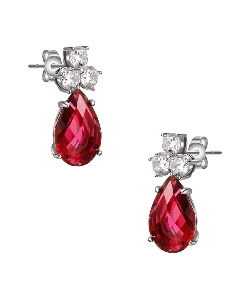 Sterling Silver White Gold Plated with Cubic Zirconia Pear Drop Earrings