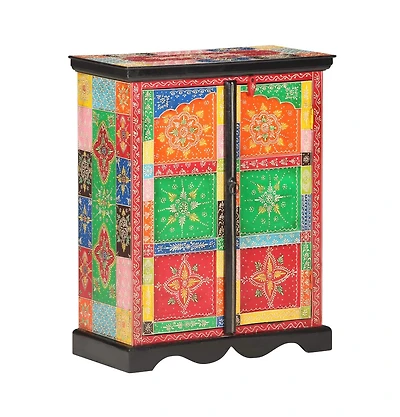 Hand Painted Sideboard 23.6"x11.8"x29.5" Solid Mango Wood