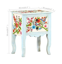 Hand Painted Bedside Cabinet 15.7"x11.8"x19.7" Solid Mango Wood