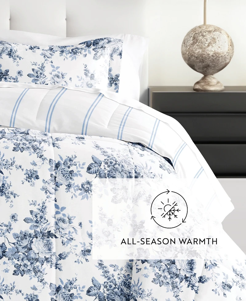 ienjoy Home Cabbage Rose Stripe 3-Piece Comforter Set