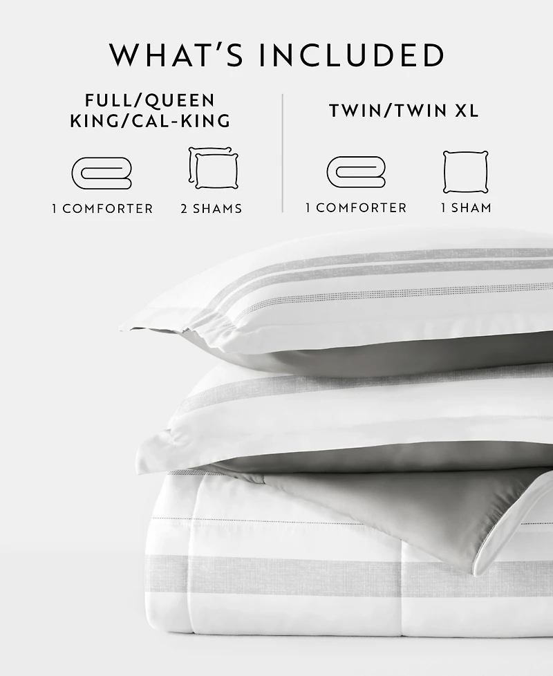 ienjoy Home Stitched Stripe 3-Piece Comforter Set, King/California King