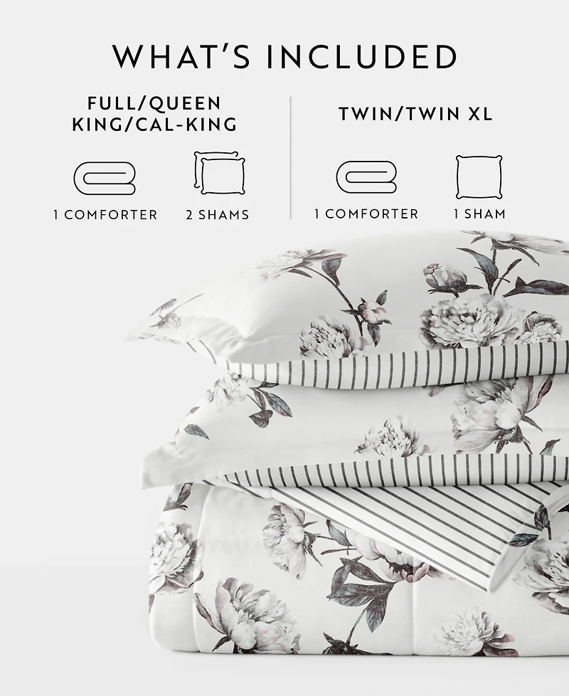 ienjoy Home Vintage-Like Magnolia Stripe 3-Piece Comforter Set, King/California King