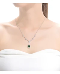 Sterling Silver White Gold Plated with Green Cubic Zirconia Square Necklace