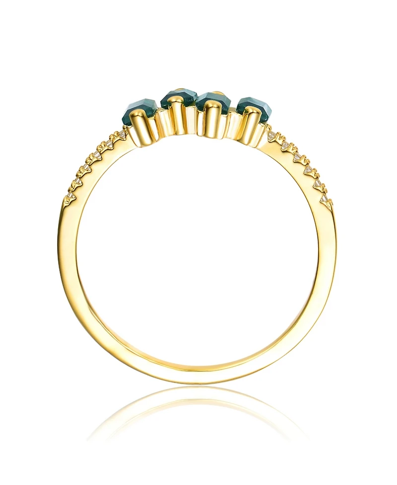 Sterling Silver Teens/Young Adults 14K Gold Plated and Green Cubic Zirconia Modern Ring