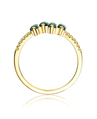 Sterling Silver Teens/Young Adults 14K Gold Plated and Green Cubic Zirconia Modern Ring