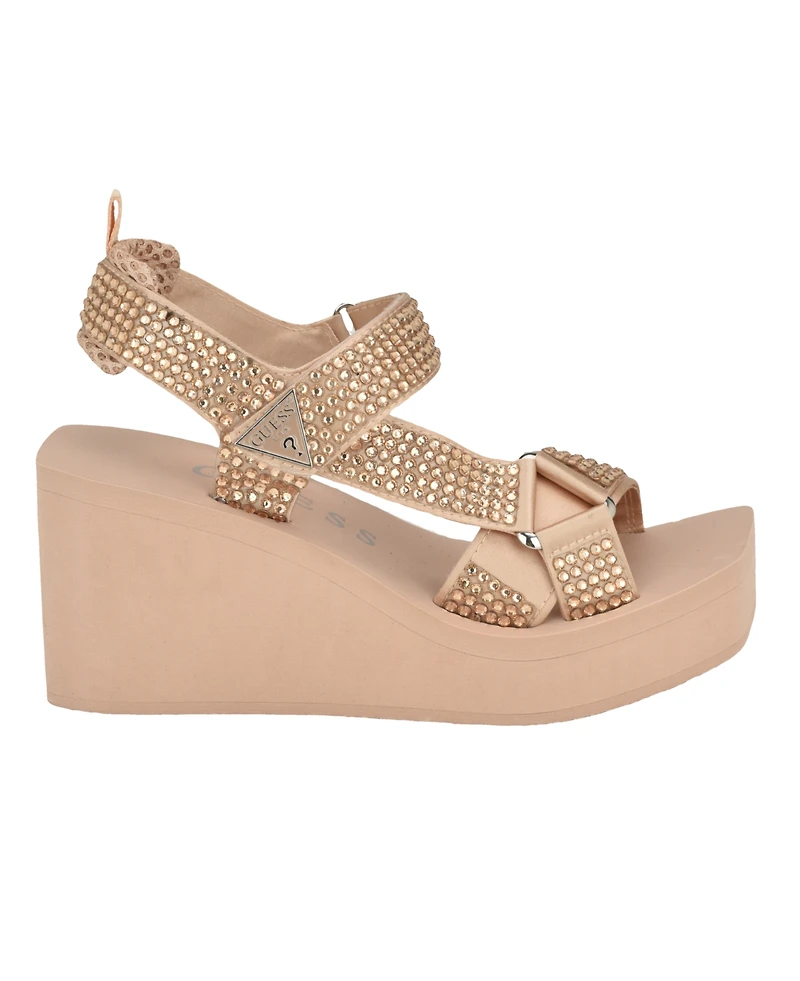 Guess Women's Dawsin Rhinestone Eva Strappy Wedge Sandals