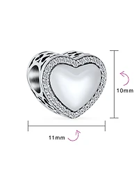 Bling Jewelry Valentine Crystal Accent Edge Love Heart Shape Charm Bead Oxidized Sterling Silver Fits European Bracelet