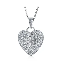 Bling Jewelry Elegant Large Pave Cubic Zirconia Cz Puff Heart Shape Pendant Necklace Sterling Silver Filigree Back