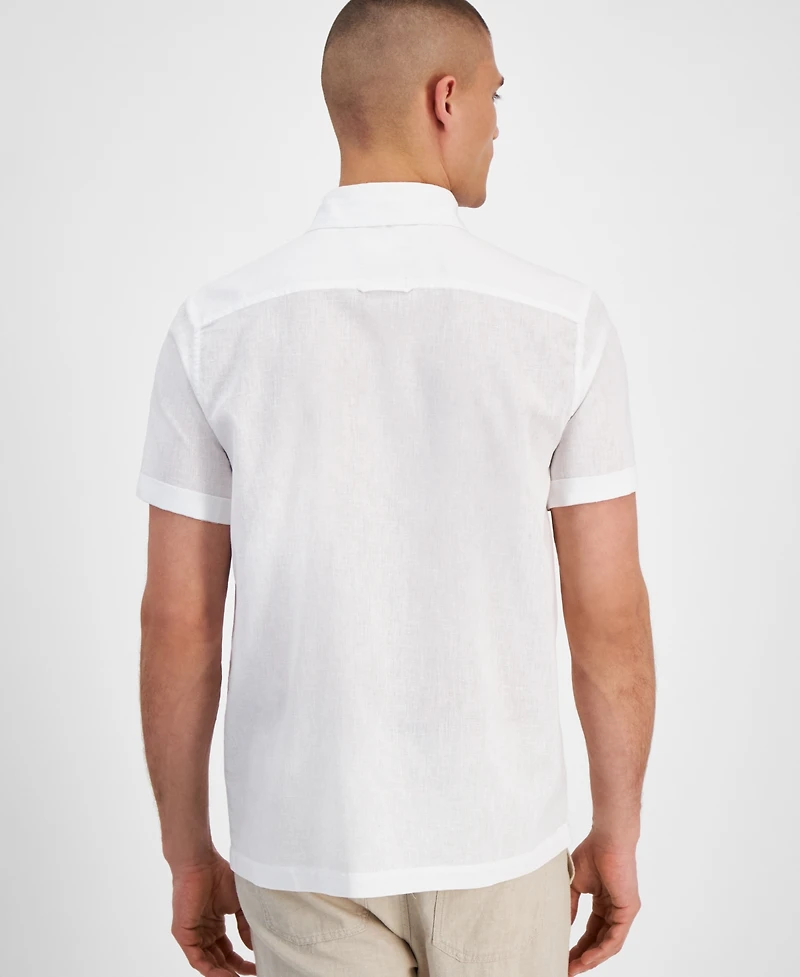 Sun + Stone Men's Blake Linen Chambray Short Sleeve Button-Front Shirt, Created for Macy's