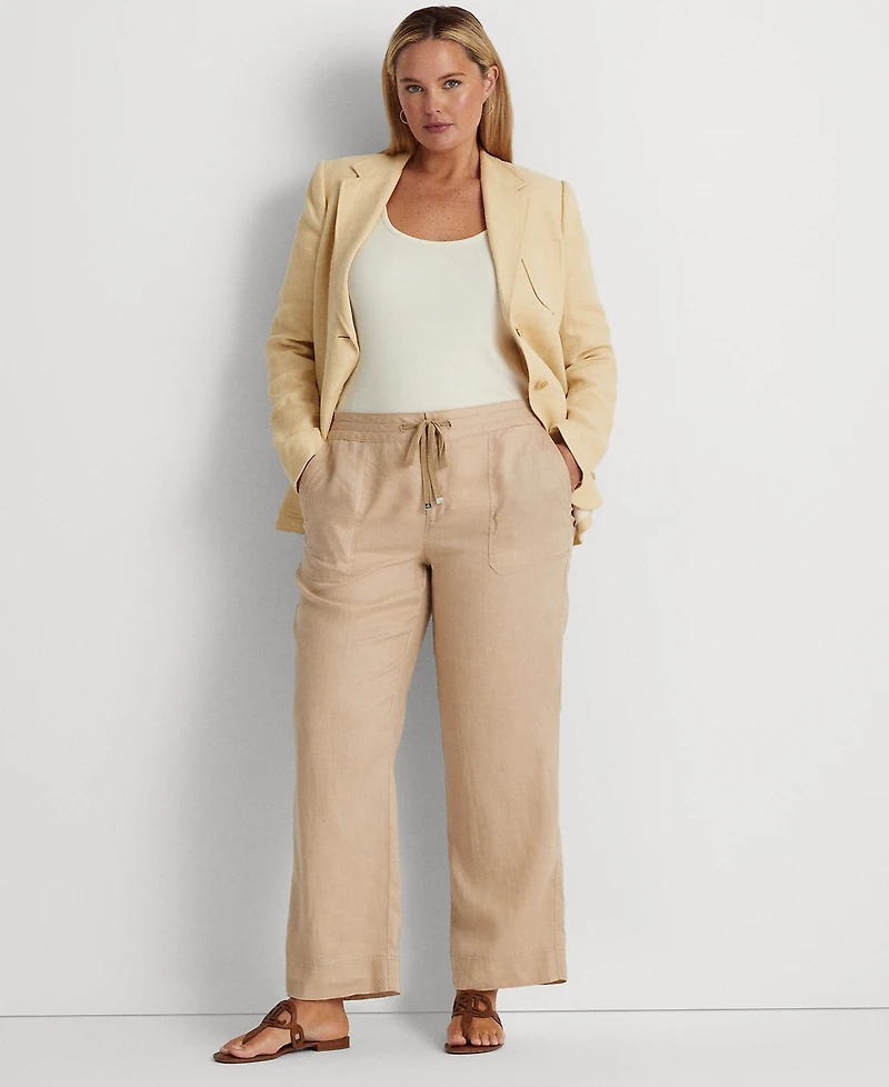 Lauren Ralph Plus-Size 100% Linen Wide-Leg Pants