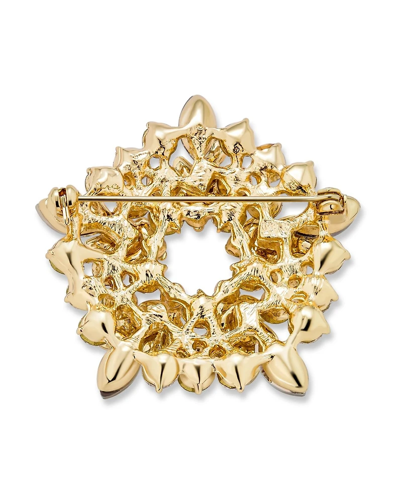 Bling Jewelry Large Two Tone Golden Crystal Fashion Holiday Circle Wreath Scarf Brooch Pin Gold Silver Plated