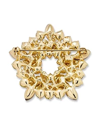 Bling Jewelry Large Two Tone Golden Crystal Fashion Holiday Circle Wreath Scarf Brooch Pin Gold Silver Plated