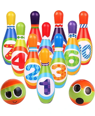 ToyVelt Kids Bowling Set - with 10 Bowling Pins & 2 Balls - Educational Early Development Indoor & Outdoor Games Set