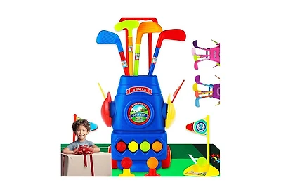 Toyvelt Toddler Golf Set - Kids Golf Clubs with 6 Balls, 4 Golf Sticks, 2 Practice Holes and a Putting Mat - Promotes Physical & Mental Development