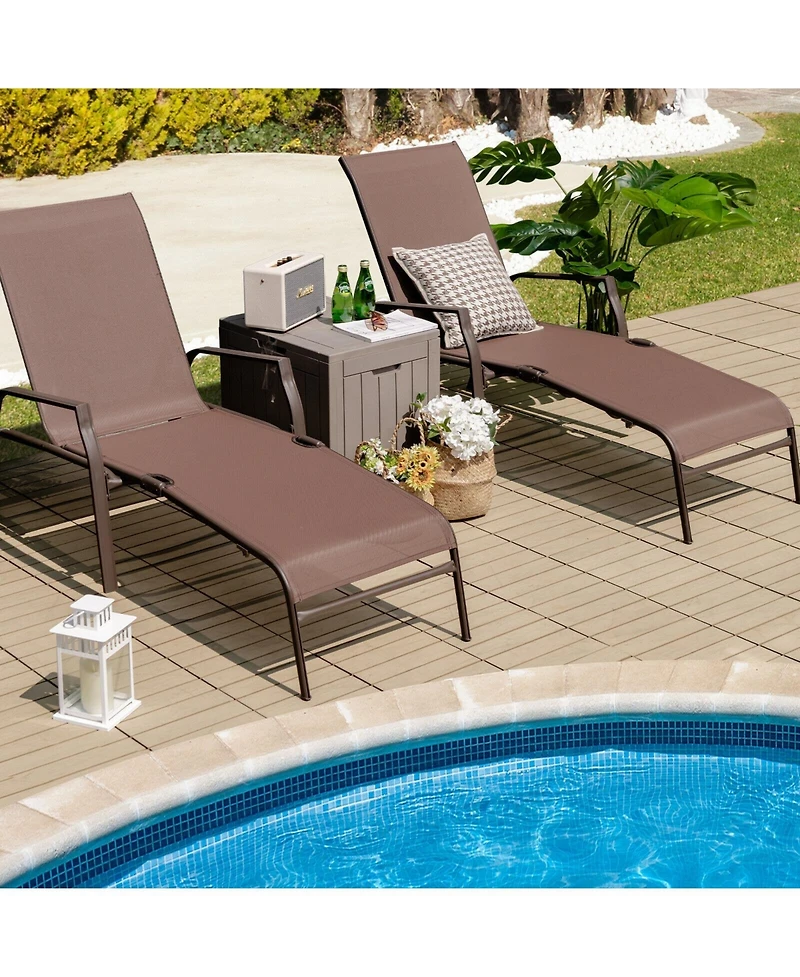 Inolait 2 Pieces Patio Folding Chaise Lounge Chair Set with Adjustable Back