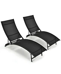 Inolait 2 Pieces Patio Folding and Stackable Chaise Lounge Chair with 5-Position Adjustment