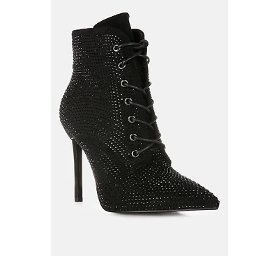 Head On Faux Suede Diamante Ankle Boots
