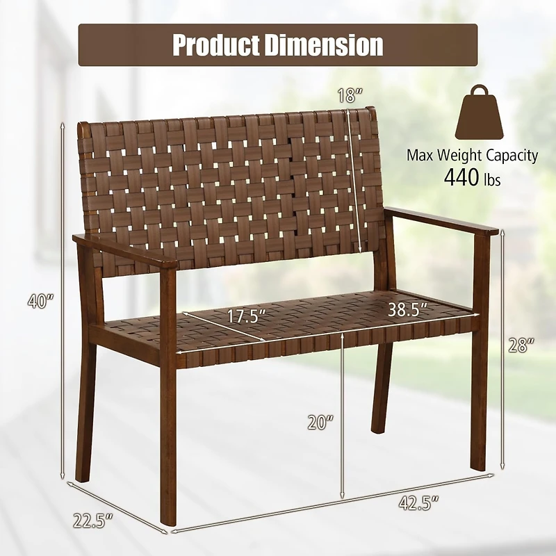 Outdoor All Weather Bench with Solid Rubber Wood Frame and Hand Woven Pu Leather